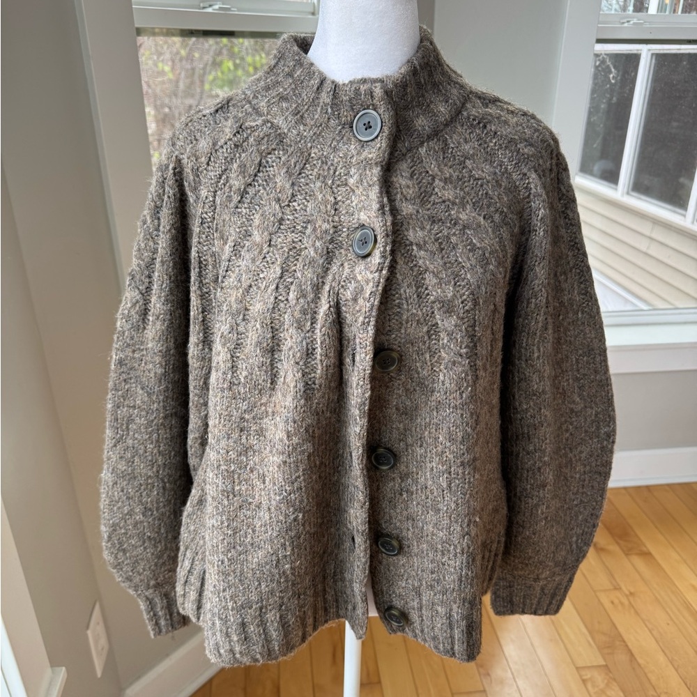 Madewell Harwood Cableknit Mockneck Cardigan Sweater in Heather Otter Sz Small - Picture 4 of 16